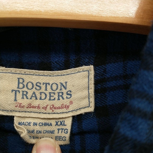 Boston Traders Men's Flannel Button-Down Shirt Blue Black XXL Plaid 100% Cotton - Picture 8 of 12
